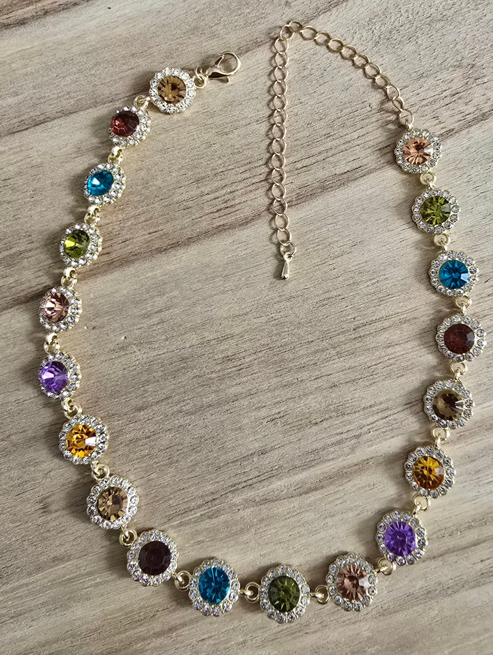 Multicolor Rhinestone Halo Choker Necklace - Picture 4 of 6